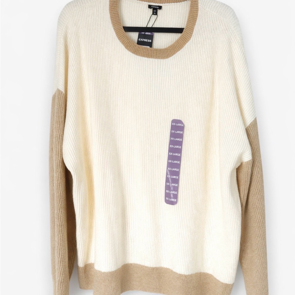 Express Colorblock Knit Sweater XXL Cream & Tan